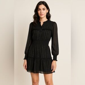 Guillaume Black Metallic Thread Long Sleeve Mini Dress XS